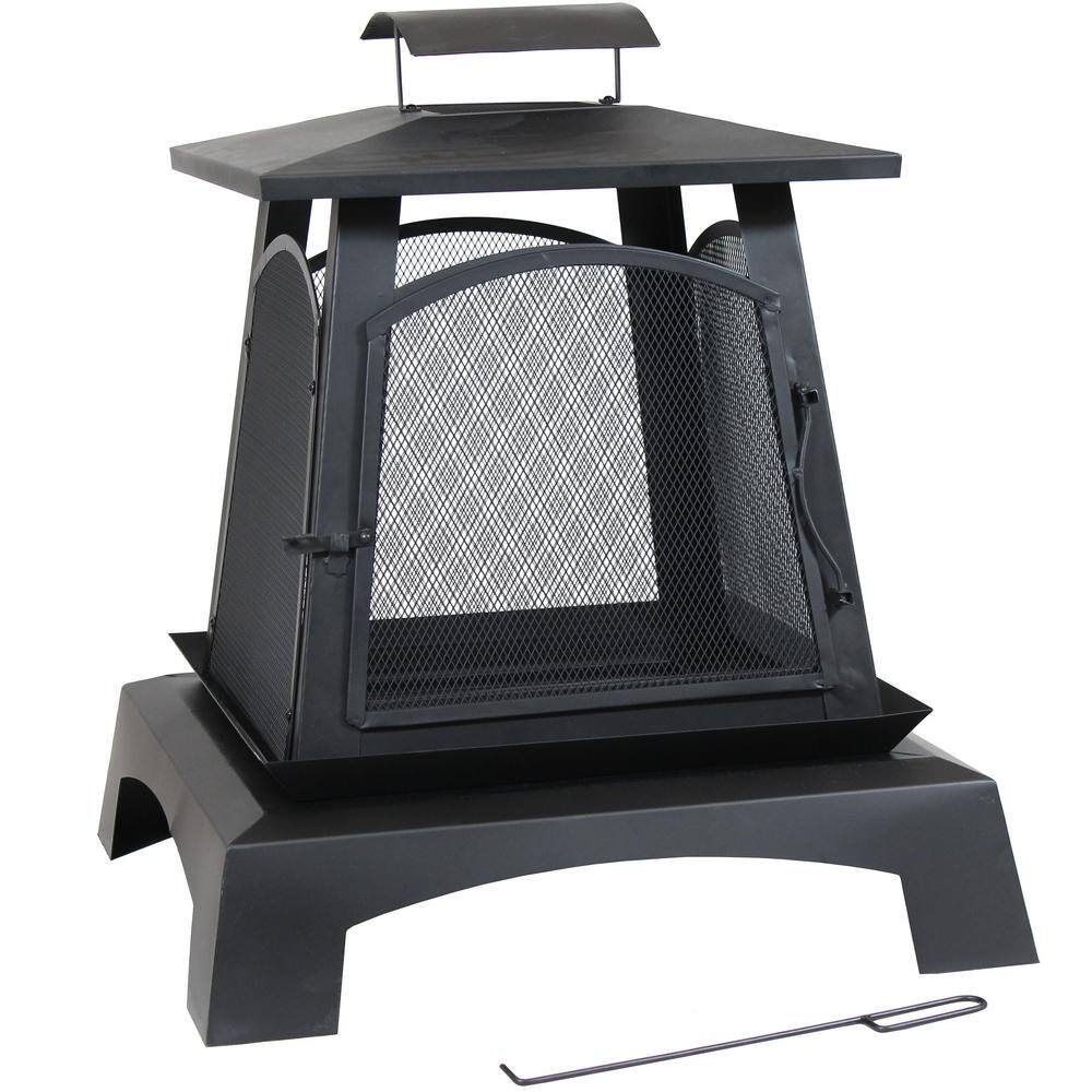 Sunnydaze Decor 32 in. Black Steel Pagoda Style Wood-Burning Fireplace KF-499