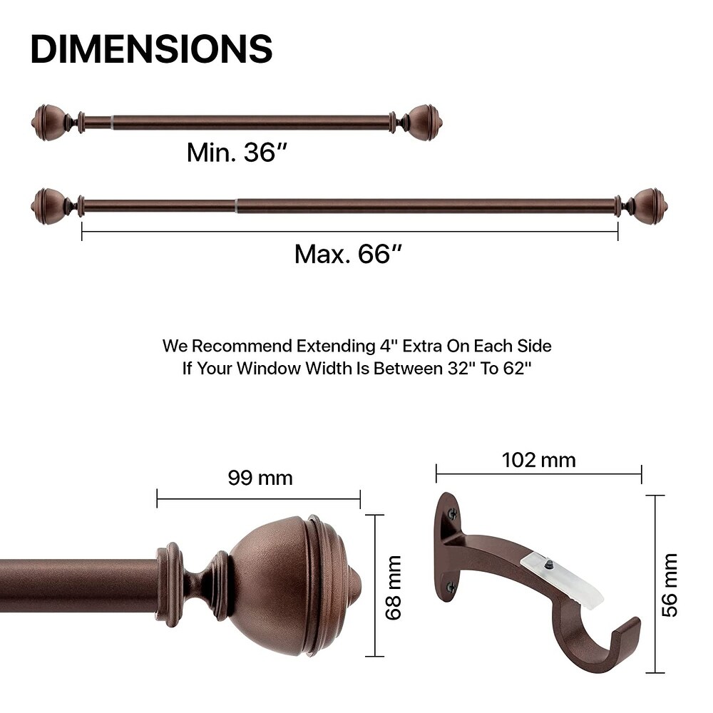 Deco Window 1 Inch Adjustable Curtain Rod for Windows   Doors Curtains with Oval Finials   Brackets Set