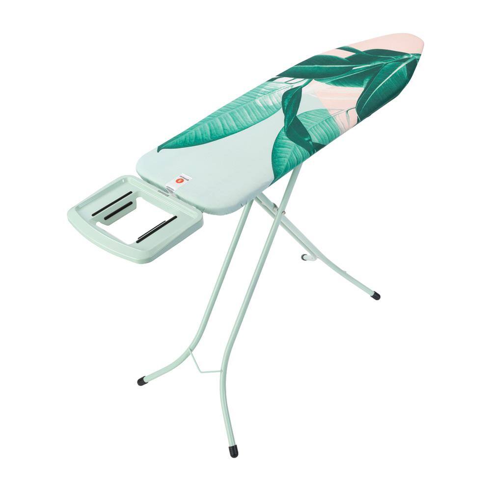 Brabantia Ironing Board B with Solid Steam Iron Rest Tropical Leaves Cover and Mint Frame 118364