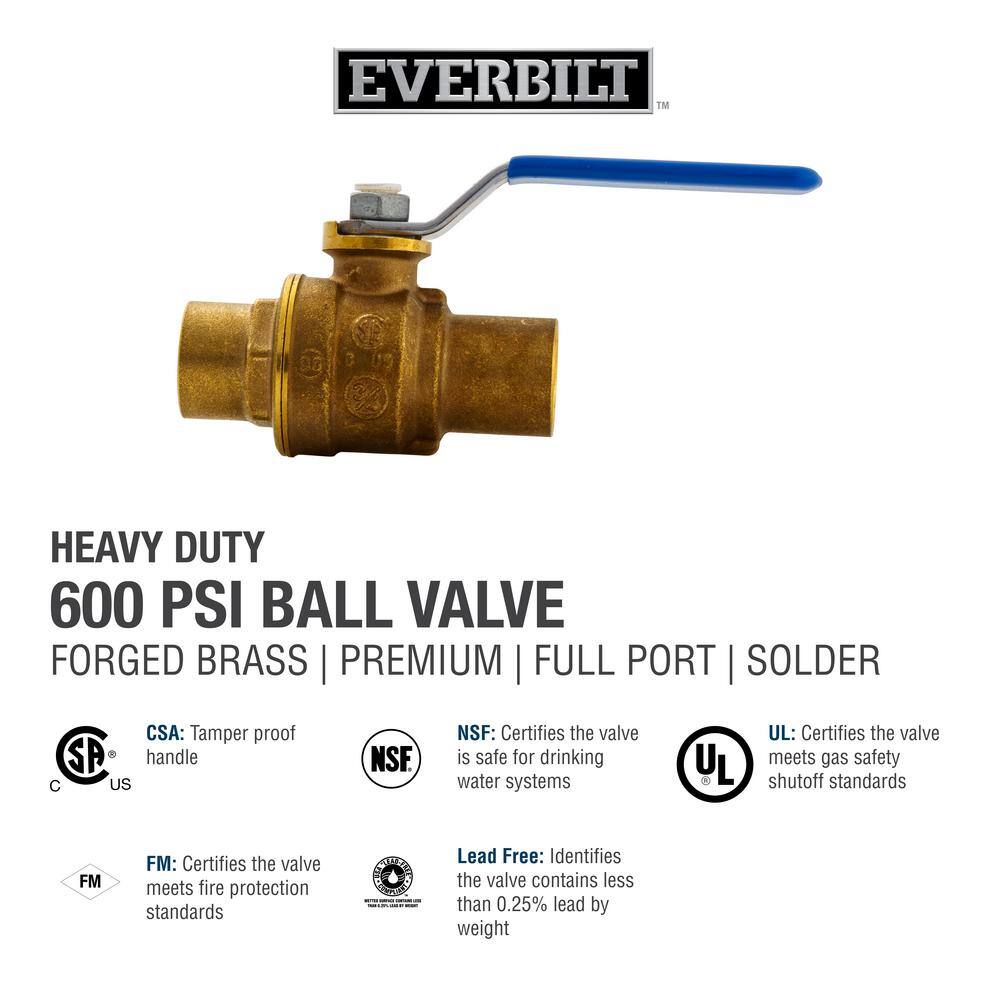 Everbilt 34 in. Brass Sweat x Sweat Full Port Ball Valve 107-454EB