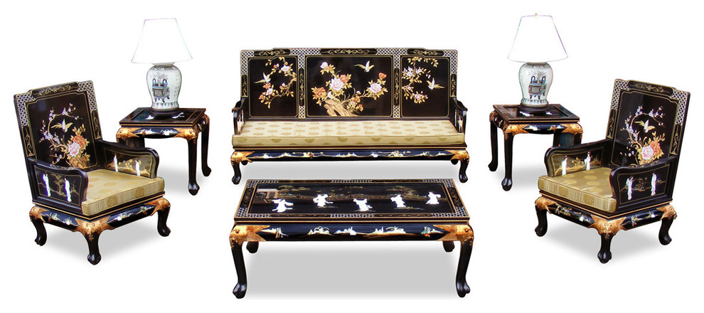 Black Lacquer Living Room Set  Chinese Imperial Motif   Asian   Living Room Furniture Sets   by China Furniture and Arts  Houzz