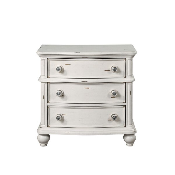 ACME Jaqueline Nightstand in Light Gray Linen and Antique White Finish - - 36813732