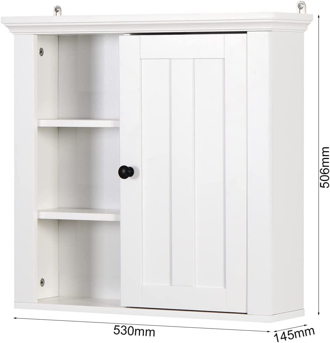 Bathroom Medicine Cabinet, White Wall Cabinet with a Door, Wood Storage Organizer