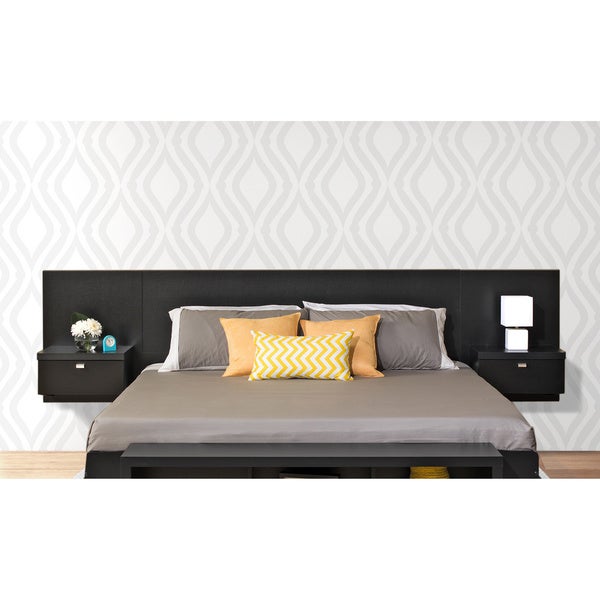 Prepac Series 9 Designer Floating King Headboard with Nightstands - - 21895148