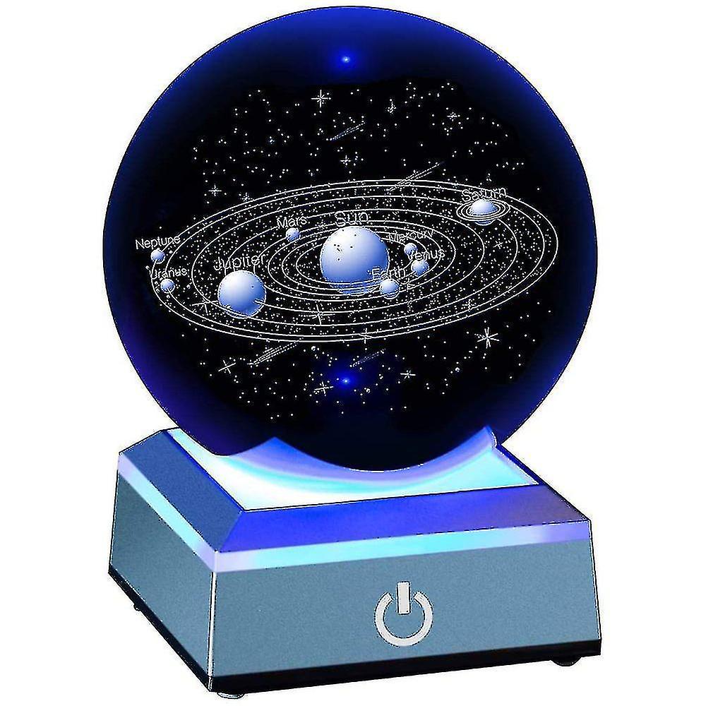 Solar System Crystal Ball 80mm Solar System With Touch Switch Led Light Base Cosmic Model With Planet Name