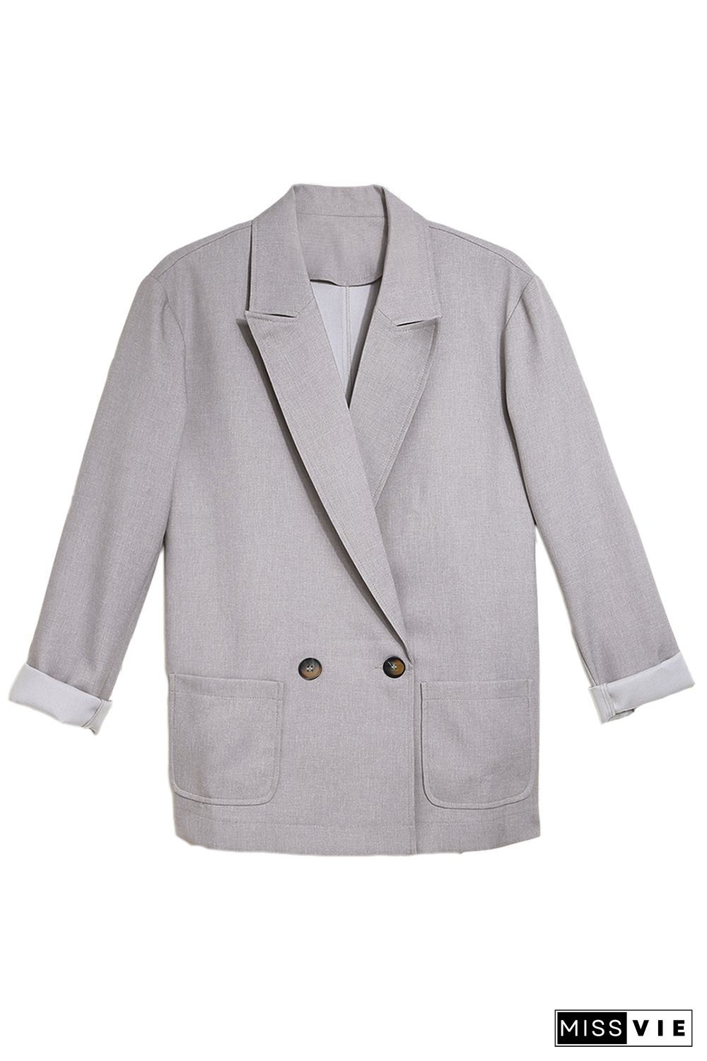 Gray Buttoned Lapel Collar Blazer with Pocket