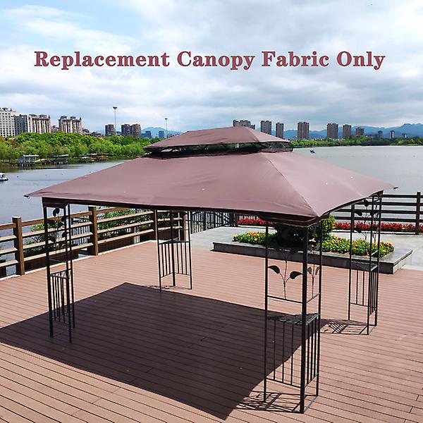 13x10 Ft Patio Double Roof Gazebo Replacement Canopy Top Fabric，brown 12822