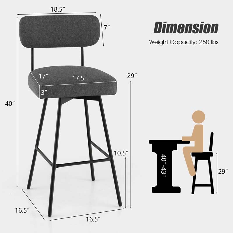 2 Pcs 360° Swivel Bar Stools 29