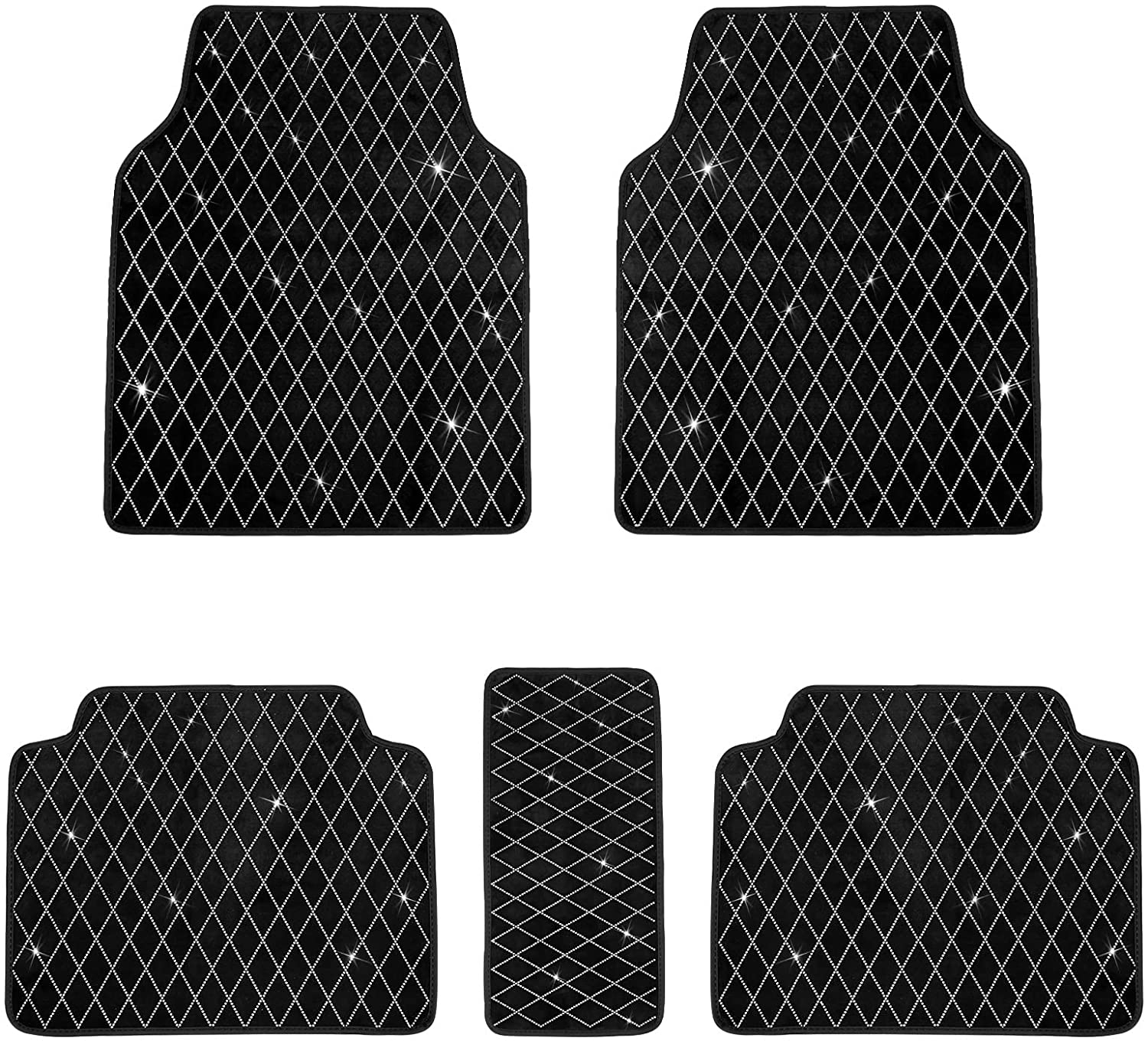 eing Automotive Floor Mats， Waterproof Anti Slip Car Floor Mats for GirlsandWomen，Upgraded Design with Friction ，Rhinestone Breathable Universal Mats for Cars Truck Van SUV，Set of 5pcs (White)