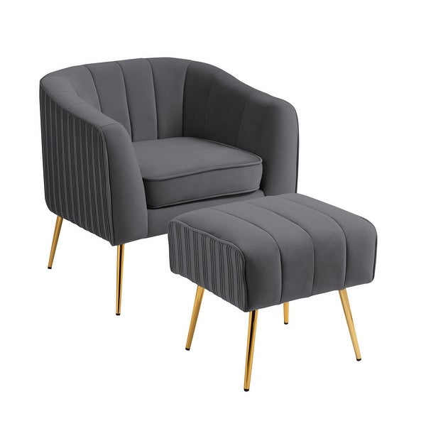 Modern Velvet Barrel Arm Accent Chair with Ottoman