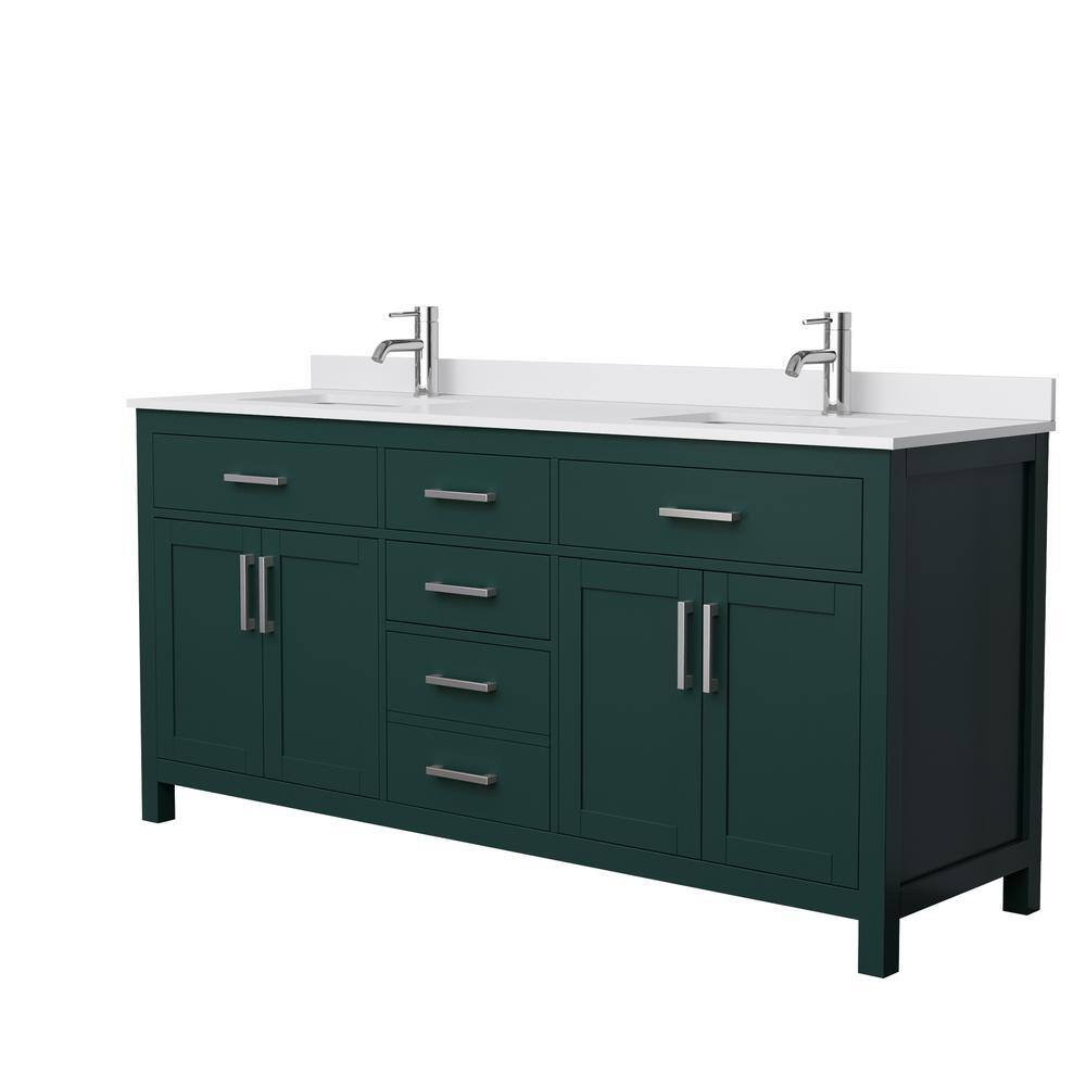 Wyndham Collection Beckett 72 in. W x 22 in. D x 35 in. H Double Sink Bathroom Vanity in Green with White Cultured Marble Top WCG242472DGEWCUNSMXX