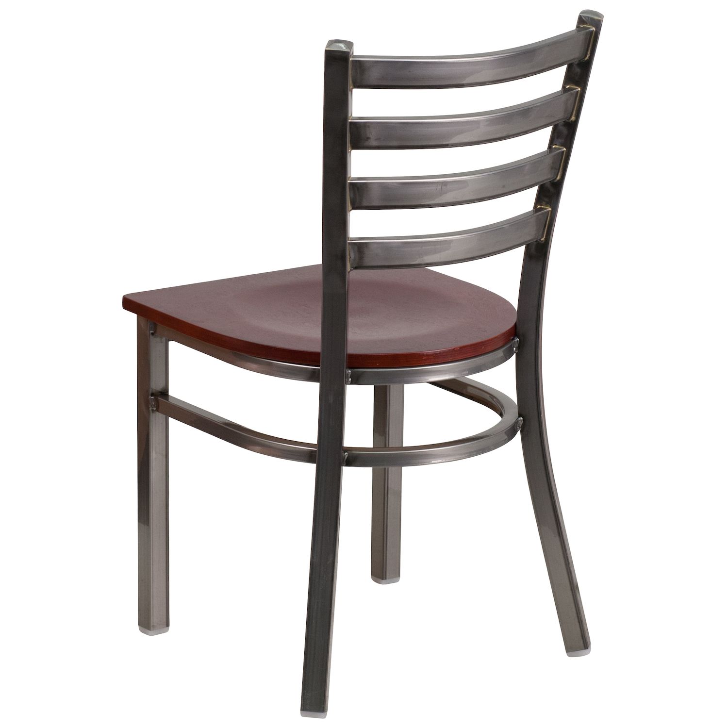 Emma and Oliver Clear Coated Ladder Back Metal Restaurant Chair - Cherry Wood Seat