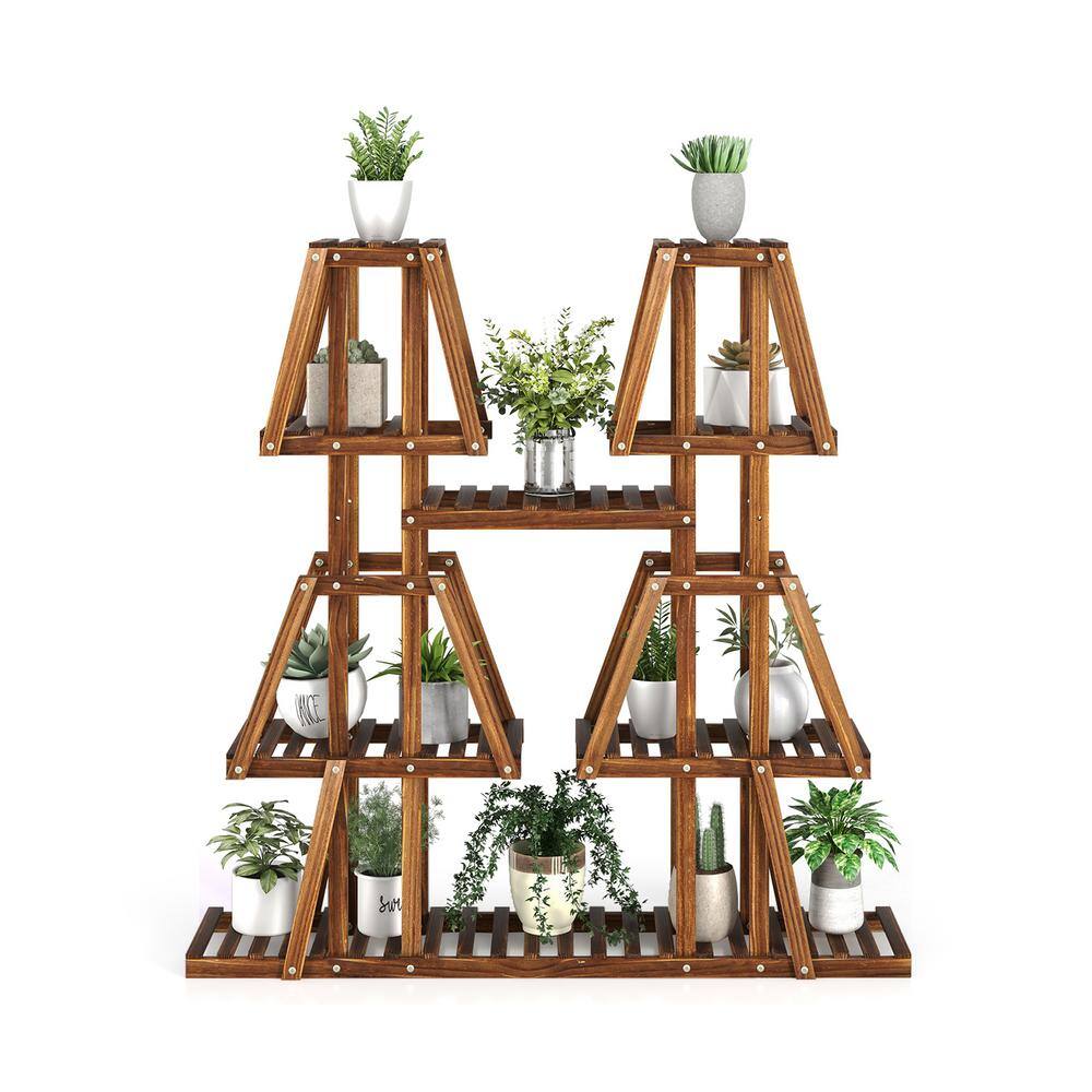 ANGELES HOME 45 in. 5-Tier Outdoor Wood Plant Stand with 10-Potted for Multiple Plants 398CKGT92GD