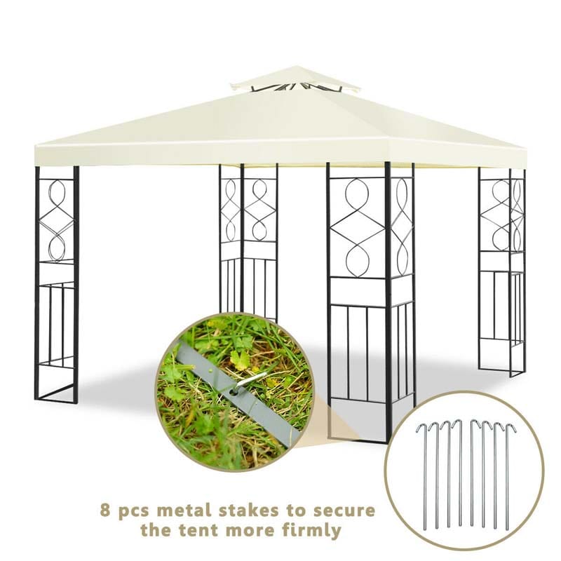 10 x 10 FT Patio Metal Gazebo with 2 Tier Vented Roof, Outdoor Canopy Gazebo Tent Grill BBQ Shelter