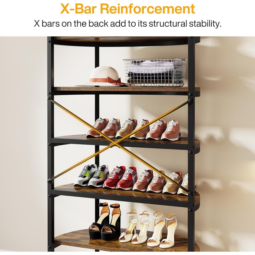 7 Tier Tall Shoe Storage Organizer  Large Shoe Shelf Wood Shoe Stand