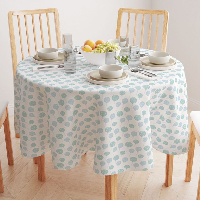 Round Tablecloth， 100% Cotton， 60 Round， Blue Balloons