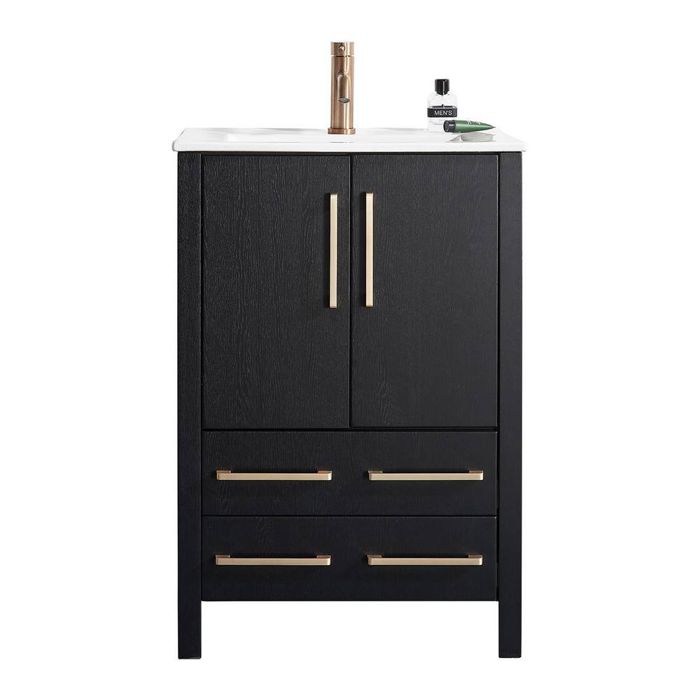 VC CUCINE 24 in. W x 18 in. D x 35 in. H Single Sink Bath Vanity in Black with White Ceramic Top US20HSMW-MZ-G61E-470-1