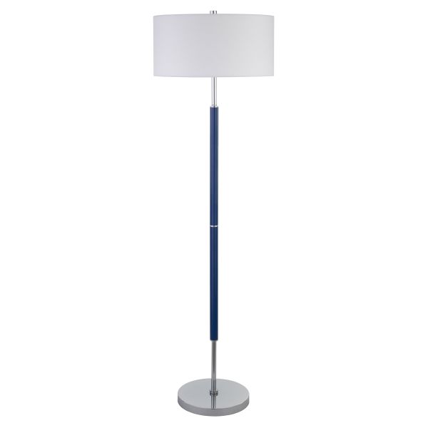 Simone 2-Light Floor Lamp with Fabric Shade in Blue/Polished Nickel/White