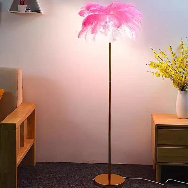 Floor Light Standing Reading Lamp Modern Ostrich Feather Gold Floor Lamp Metal Bronze Nordic Standing Lamp Villa Hotel Decor Lighting Bedroom Bedside Floor Lamp Christmas gift