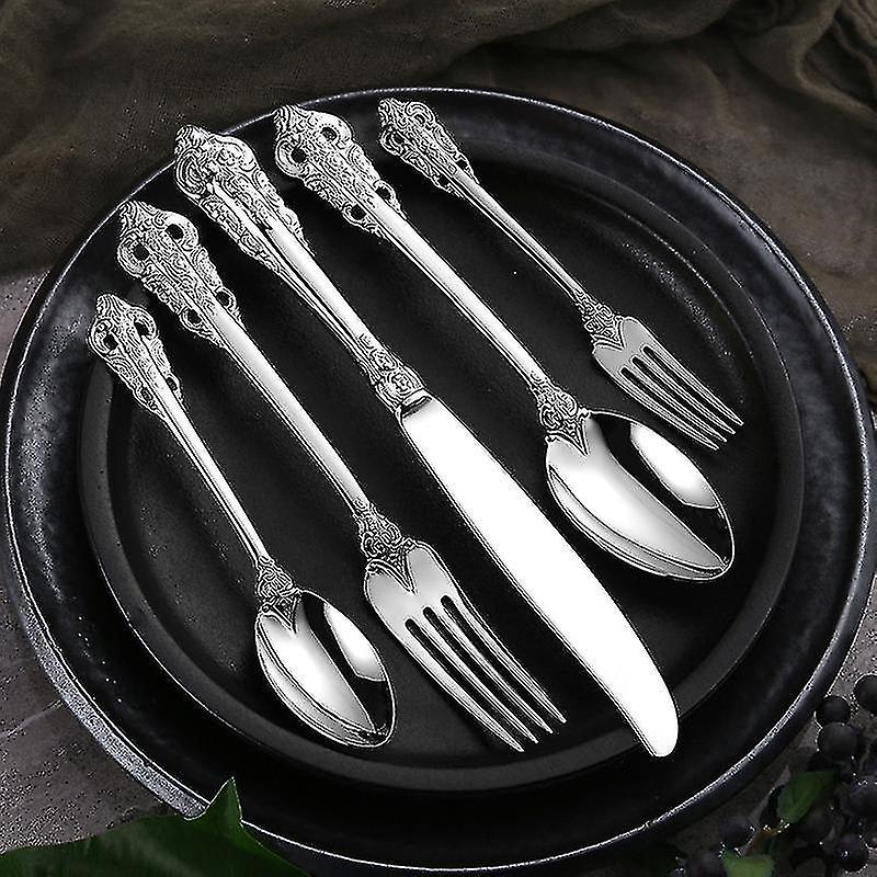 Silver Stainless Steel Utensil Cutlery Set 5 Piece Set Flatware Silverware Knife Fork Spoon Tablewar