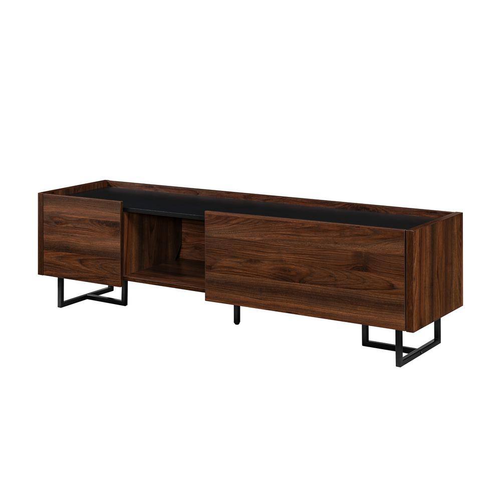 Welwick Designs 63 in. Dark Walnut Wood Modern tv Stand with 2 Doors Fits tvs up to 65 in. with Metal T-Legs HD9341