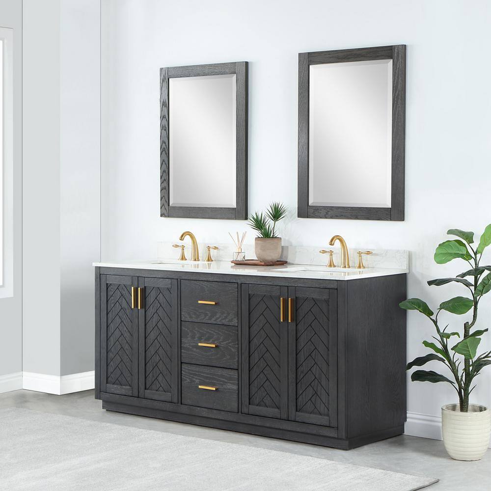 Altair Gazsi 72 in. W x 22 in. D x 34 in. H Bath Vanity in Brown Oak with Grain White Composite Stone Top 543072-BN-GW-NM