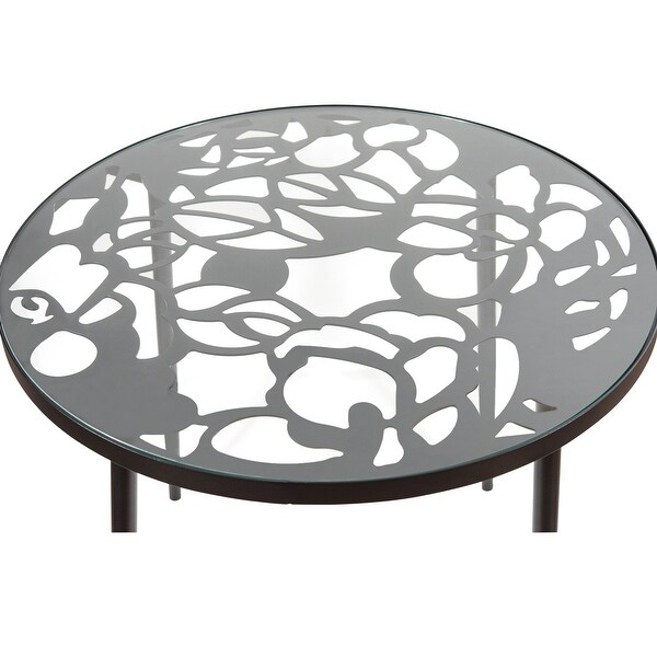 LeisureMod Devon Round Glass Top Aluminum Base Outdoor Dining Table