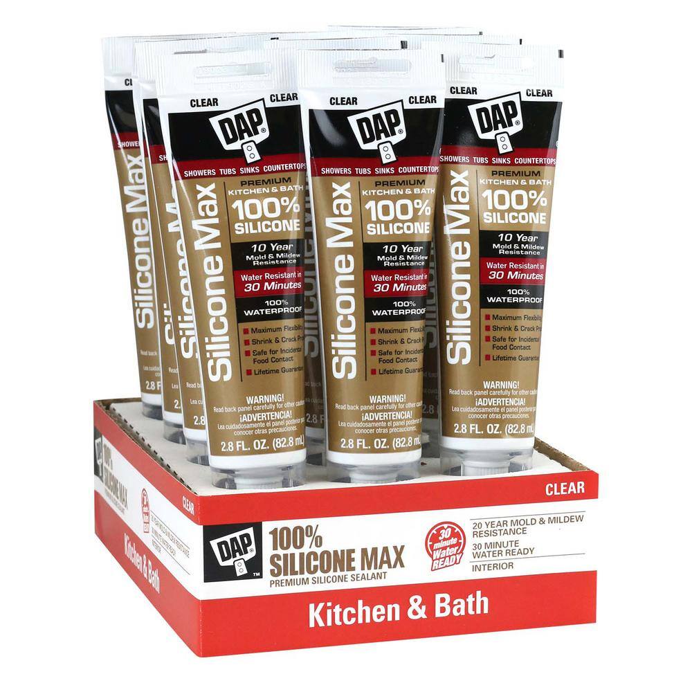 DAP Silicone Max 2.8 oz. Clear Premium Kitchen and Bath Silicone Sealant (12-Pack) 7079808794