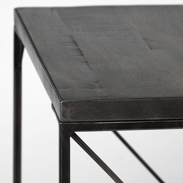 Trestman II Medium Brown Solid Wood Square Top w/ Black Iron Cross Braced End/Side Table