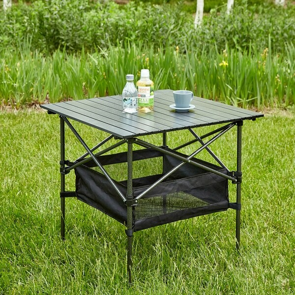 1piece Folding Outdoor Table with Carrying Bag，Lightweight Aluminum Rollup Square Table for indoor