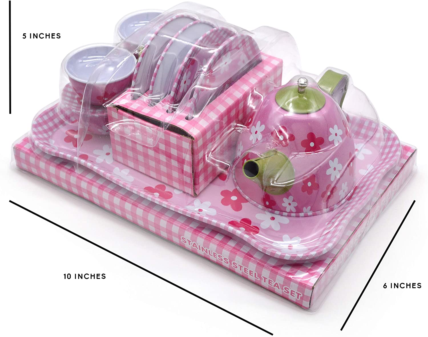 Jimmy'S Toys 15 Piece Stainless Steel Play Tea Set, Pink