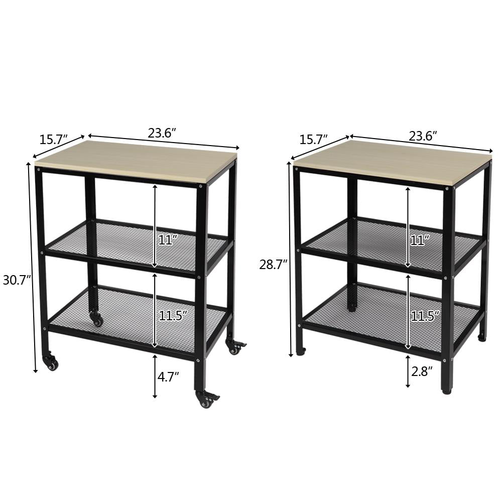 Ubesgoo Microwave Cart on Wheels， 3-Tier Rolling Kitchen Cart Baker Rack with Adjustable Storage Shelves Utility Cart for Living Room