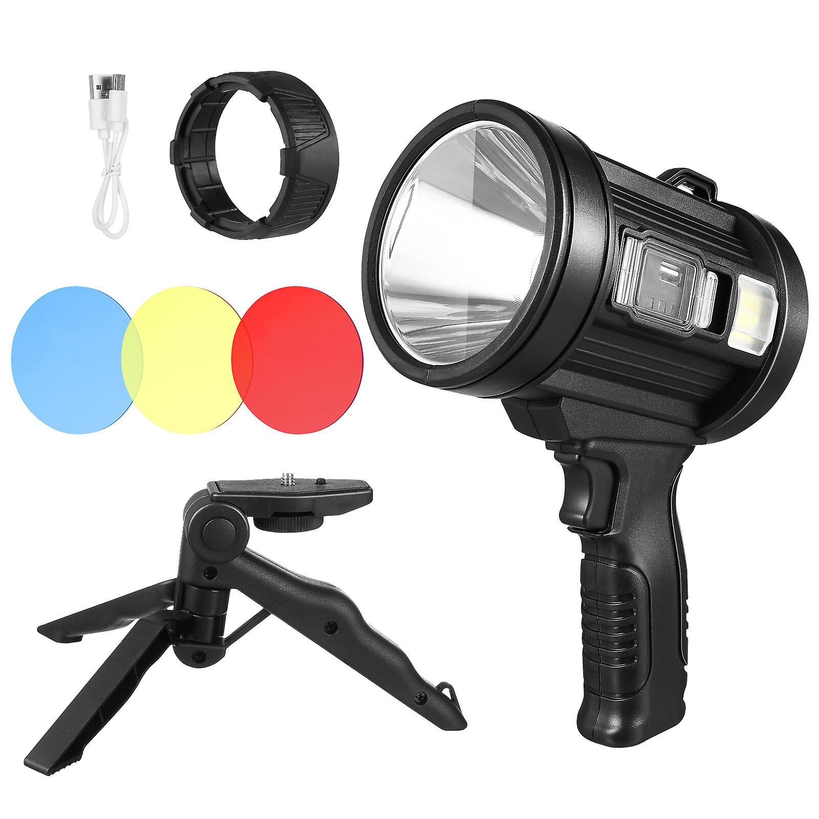 Led Searchlight Rechargeable Side Light Handheld Flashlight 15800lm Super Bright Spotlight With Tripod For Camping Fishing