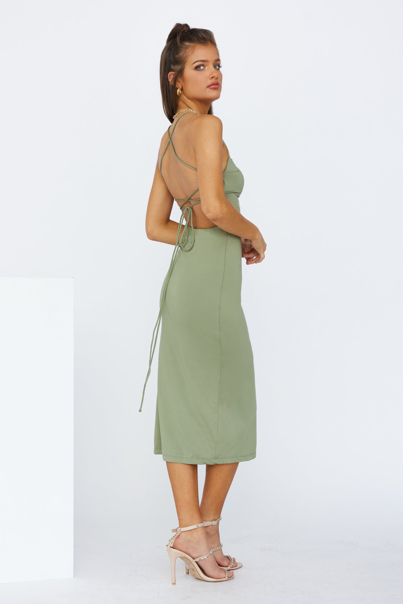 Green Lit Midi Dress Khaki