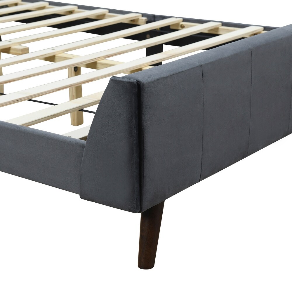 Velvet Upholstered Wingback Bed Frame 3 dimension Structure Footboard