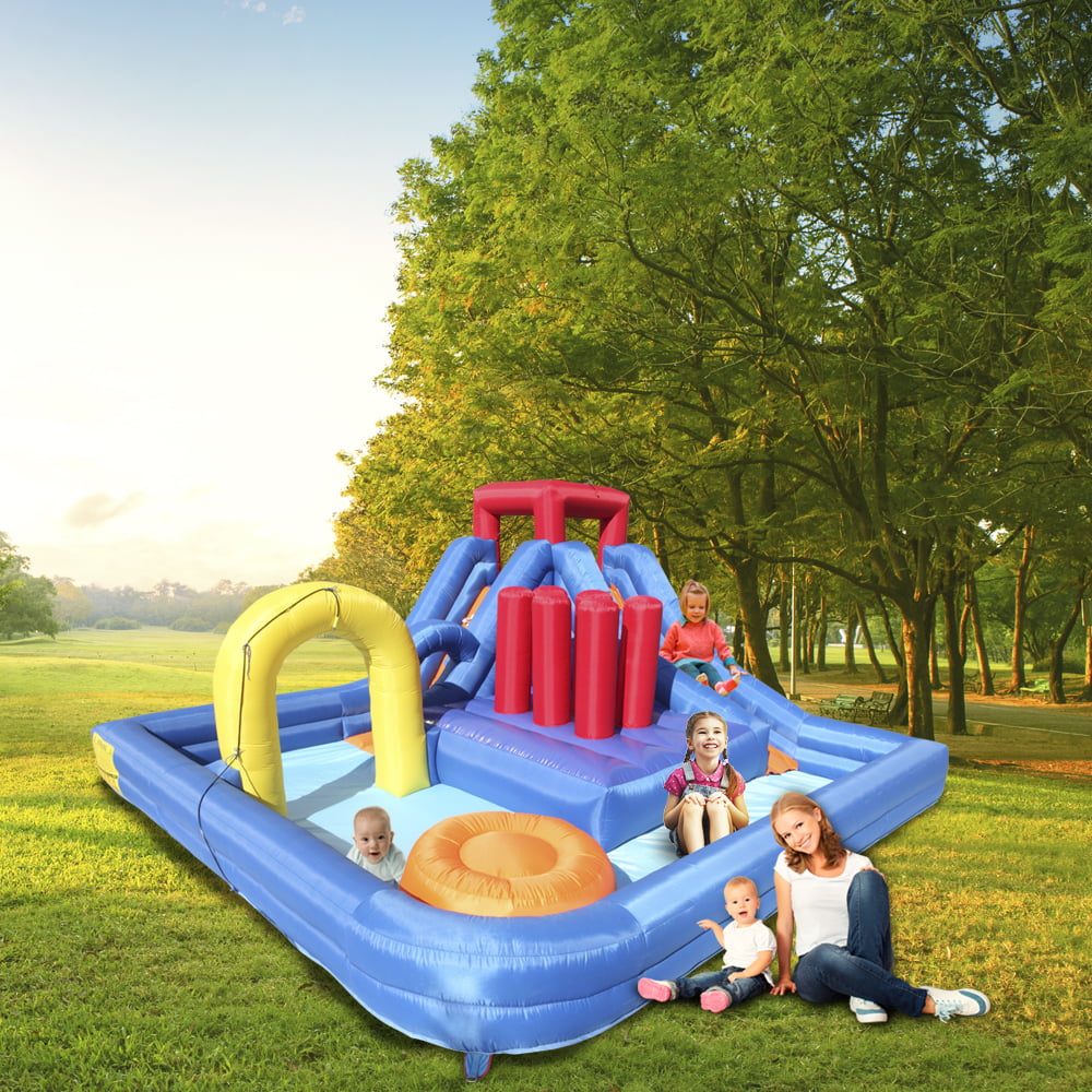 LALAHO 2023 New Inflatable Water Slide Bouncer,River Race Area,Climbing Wall ,Water Cannon And Hose,Sunmmer Outdoor Toy Bounce House For Kids 5-12&Adults