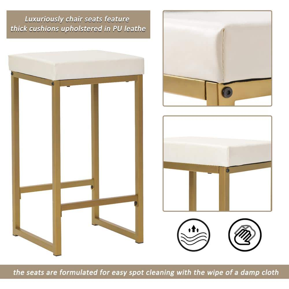 Harper & Bright Designs 36 in. Gold Modern Pub Set with PU Bar Stools (3-Piece) WF194723AAK