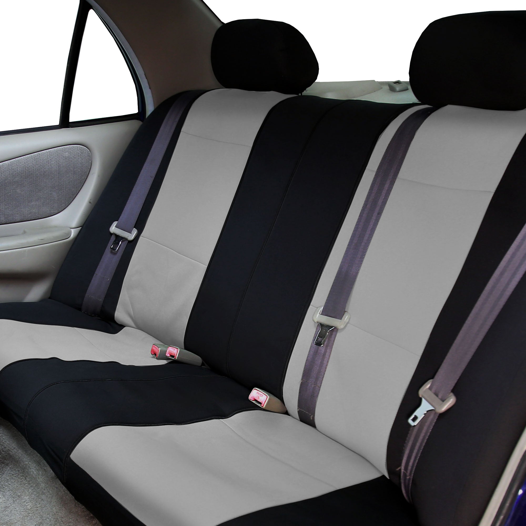 FH Group Neoprene Seat Covers for Auto Car Sedan SUV Van Full Set Gray Black with Free Air Freshener