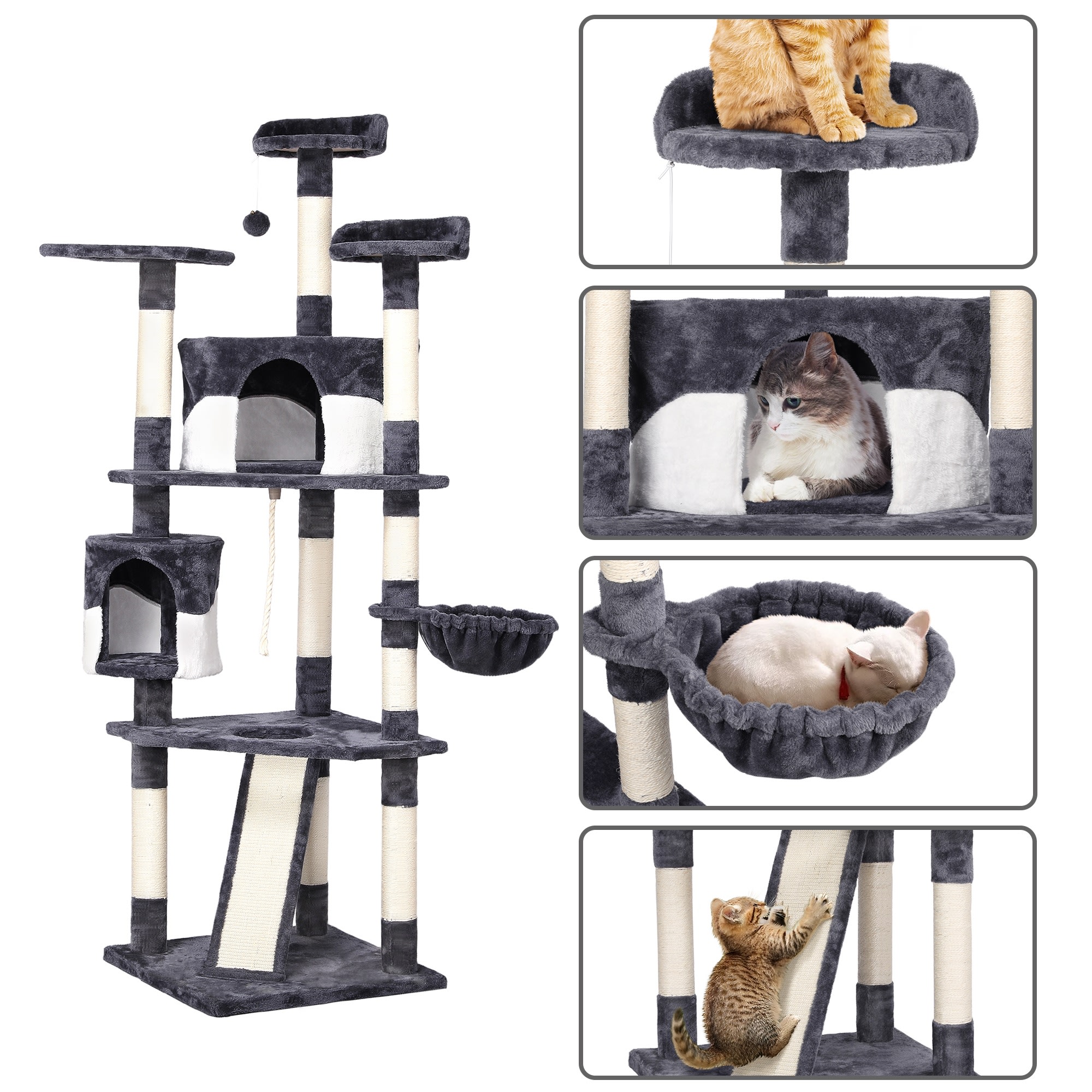 TOPEAKMART Dark Gray/White Large Cat Tree Tower， 79