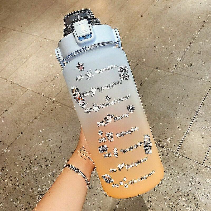 2l Sports Water Bottle Large Capacity Straw Time Gradient Water Cup Fitness Jugs Grind Arenaceous Paragraph