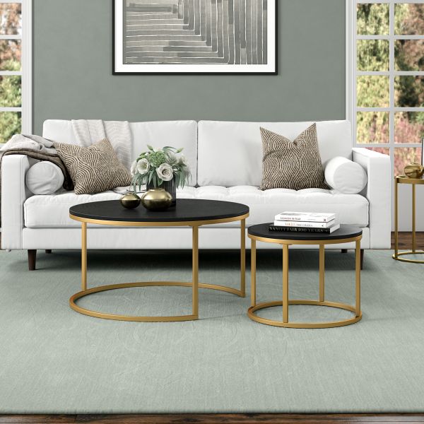 Watson Round Nested Coffee Table with MDF Top in Gold/Black Grain