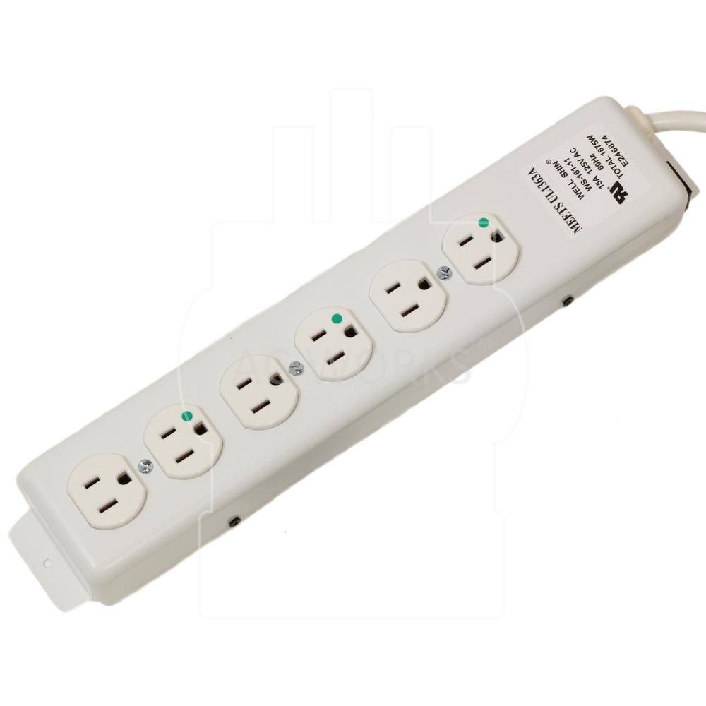 AC WORKS 15 ft. 15 A 143 MedicalHospital Grade Power Strip with 6 Outlets MD204-15D