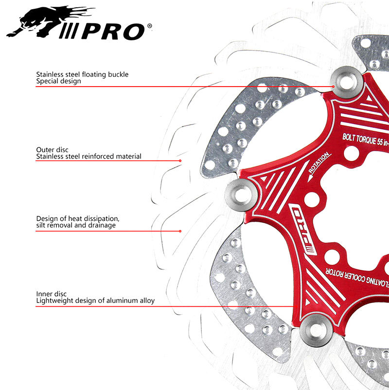 IIIPRO Mountain Bike Heat Dissipation Floating Disc 140mm 160mm 180mm 203mm Six Nail Disc Brake Pad