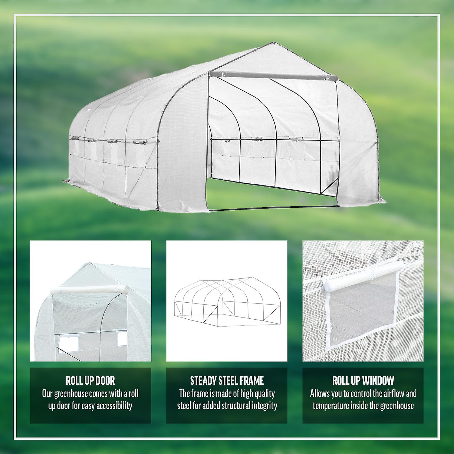 20ft Portable Walk-In Garden Greenhouse Outdoor Green House for Fruits， Vegetables， Plants， and Flowers - 20' Long x 10' Wide x 7' High