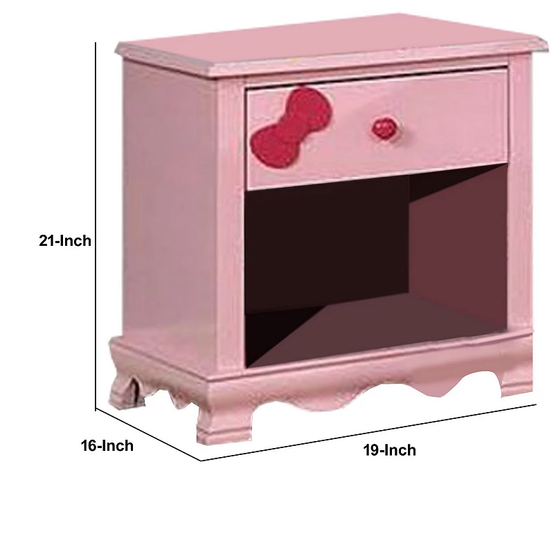 1 Drawer Transitional Wooden Nightstand with Arched Base， Pink