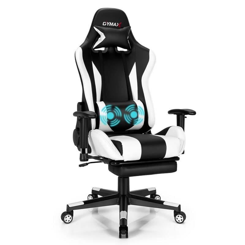 Massage Gaming Chair Recliner, High Back Ergonomic Gamer Racing Chair Adjustable Computer Chair Office Chair with Footrest, Headrest & Lumbar Support