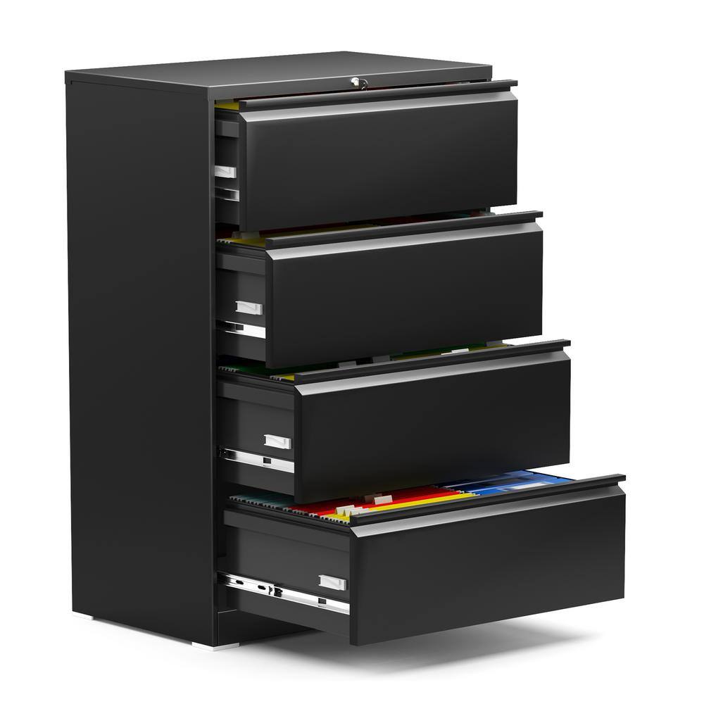 Hephastu 28.25 in. W x 52 in. H x 17.7 in. D Garage Storage Freestanding Cabinet with 4 Drawer Lateral File Cabinet in Black HD-4DB001