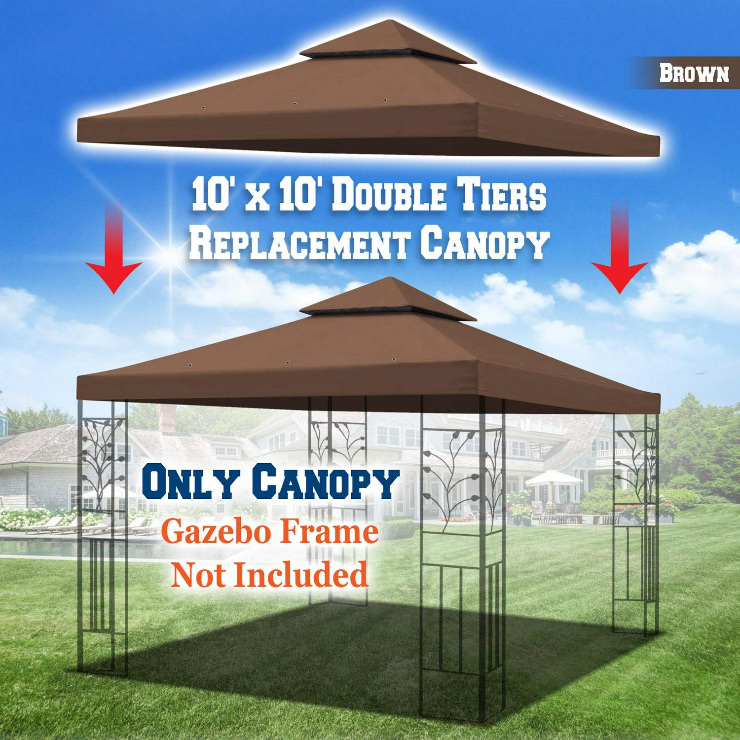 SUNNY 10and#215;10 FT Gazebo Replacement Canopy Top Double Tier Canopy Top Cover (Brown)