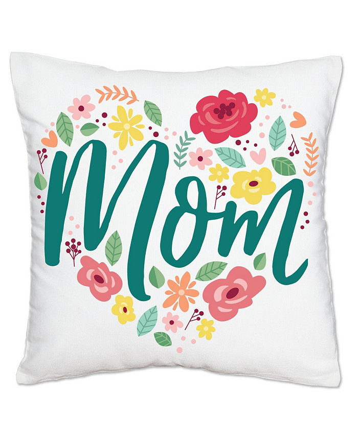 Big Dot of Happiness Colorful Floral Happy Mother's Day - Canvas Case Throw Pillow Cover - 16 x 16 In