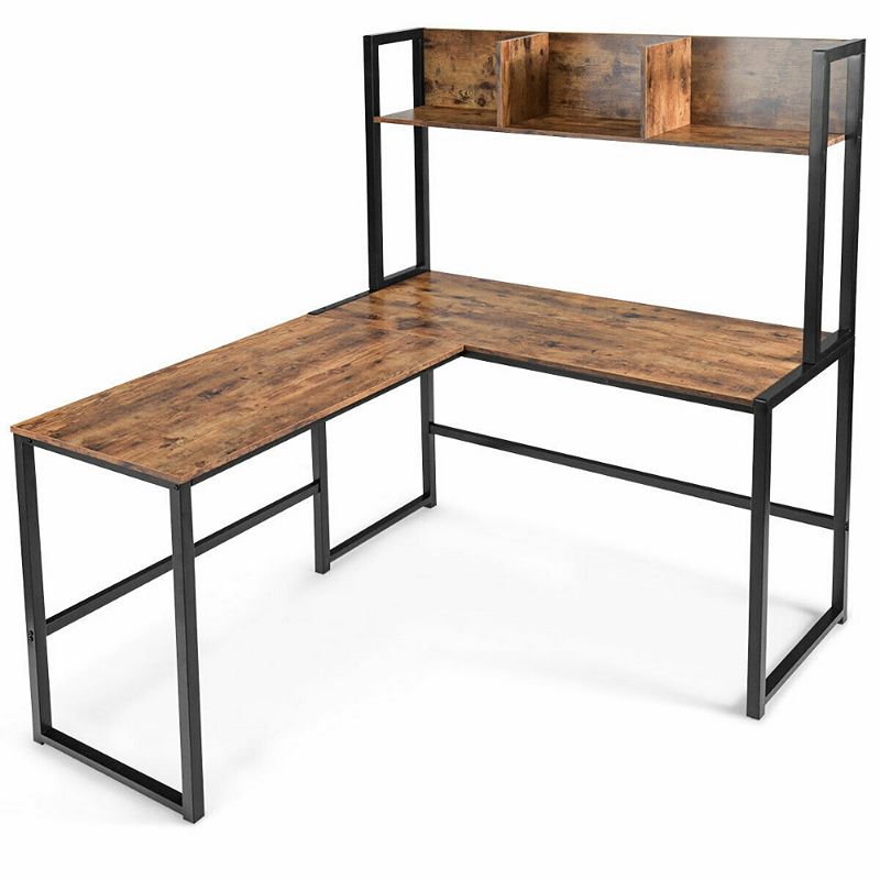 Reversible L-shaped Corner Desk With Storage Bookshelf